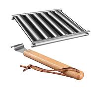 WEKADRIN Support à Saucisses Acier Inoxydable Portable De Barbecue avec Poignée Bois pour Camping Et Fête Plein Air