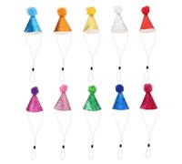 WEKAMOS 10pièces Lot de Chapeaux Anniversaire pour Chien Et Chat Chapeaux De Fête avec Bandeau Réglable Et Pompons Pailletés Décorations pour Animaux De Compagnie