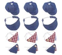 WEKAMOS 12 Pièces Miniature Beret Hats and Triangular Scarves for Dolls Cotton Summer Caps with Buttoned and Denim Scarves Doll Clothing Accessories for Decoration