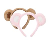 WEKAMOS 2 pièces Bandeau Oreilles Ours Peluche Doux et Réglable pour Femmes et -tête Confortable pour Spa et Soins Visage Accessoires de Fête Mignons Marron et Rose Adapté Cheveux Courts