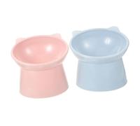 WEKAMOS 2 pièces Bol Surélevé pour Chat Plastique Durable Bol Dalimentation Incliné Large et Profond Protège Vertébrale et la Prise Set Pratique pour Couleurs Rose et Bleu