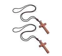 WEKAMOS 2 Pièces Collier Croix Bois de Santal Unisexe Pendentif Religieux Catholique pour Femmes et Hommes Accessoire de Foi Hypoallergénique pour Prières et Cérémonies