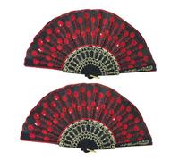 WEKAMOS 2 pièces Éventails Pliants à Paillettes Rouges Brodés Éventail Main Décoratif pour Danse et Fête Lot de Portable et Élégant