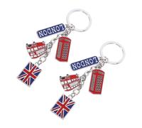 WEKAMOS 2 Pièces Porte Clés Londres Souvenirs Britanniques avec Bus et Cabine Téléphonique Modèle Miniature pour Décoration de Fête de Noël