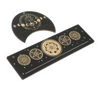 WEKAMOS 2 pièces Support Cartes Tarot Bois Sculpté avec Décor Lune et Rectangulaire Présentoir Élégant pour Affichage et Lecture Accessoire Ésotérique pour Maison et Cérémonies