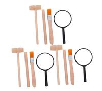 WEKAMOS 3 Ensembles Kit Exploration Archéologique Garçon Fille Outils de Fouille avec Marteau Bois Brosse Ciseau et Loupe Éducatif pour Activités Manuelles et des Fossiles