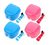 WEKAMOS 4 Pièces Boîte de Rangement pour Prothèses avec Brosse Douce Double Face Étui Portable pour Dentier et Appareil Dentaire Nettoyage Précis et Hygiène à Domicile et Voyage