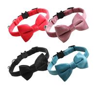 WEKAMOS 4 Pièces Collier pour Chat Velours Doux avec Clochette et Noeud Réglable et Léger pour Petits Chats Lot de Colliers Décoratifs Bleu Noir Rouge Rose pour Fêtes et Usage Quotidien