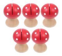 WEKAMOS 5 pièces Lot de Pinces à Cartes Bois Forme Champignon Rouge Support Multifonction pour Photos Notes et Cartes de Visite Décoration Bureau et Événements
