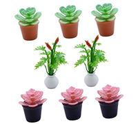 WEKAMOS 8 pièces Plantes Miniatures Artificielles Pot pour Maison de Poupée Décor Micro Paysage Accessoires Mini Jardin Couleurs Rouge Vert et Rose Décor Réaliste et