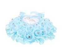 WEKAMOS Anneau Oreiller Alliance Oreiller en Forme de Coeur Oreiller de Mariage Porte-Bijoux oreillers d'anneau pour Le Mariage Porte-Oreiller des Anneaux pour Le Mariage Mousse Ciel Bleu