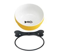 WEKAMOS Bol Suspendu en Céramique pour Chat et Chien Inclinaison Confortable pour Chatons et Chiots Bol Multifonctionnel Facile à Nettoyer Support en Fer Robuste Set Complet Jaune Design