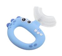 WEKAMOS Brosse à Dents pour Bébé 0-3 Embout Buccal en Silicone Alimentaire, Poils Souples, Motif Dinosaure Bleu, Brosse D’apprentissage de U pour Nettoyage Complet Bouche