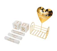 WEKAMOS Calendrier À Rabat En Bois Décoration De Bureau Ou D'Étagère Style Ferme Calendrier Perpétuel En Métal À Rabat Doré