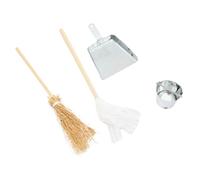 WEKAMOS Ensemble 4 Pièces D'outils de Nettoyage Miniatures pour Maison de Poupée, Balai, Pelle, Serpillière et Seau, Accessoires Réalistes en Plastique Léger, Décoration Miniature