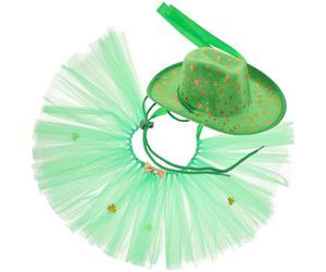 WEKAMOS Ensemble de Costume pour Chien et Chat Saint-Patrick Jupe Tutu Verte et Chapeau Trèfle Doré, Déguisement Festif pour Animaux de Compagnie, Accessoires Cosplay pour Fêtes