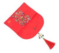 WEKAMOS Enveloppe Rouge Chinoise Tissu Style Rétro Sac à Multifonction pour Mariage Traditionnel Poche pour Billets et Bijoux Décoration Festive