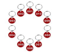 WEKAMOS Étiquettes Porte-Clés Métalliques Numérotées 1 à 10 Lot de 10 Plaques D’Identification en Aluminium Rouge avec Anneau Étiquettes D’Identification pour Clés Bagages et Casiers
