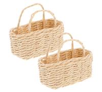 WEKAMOS Lot de 2 Mini Paniers en Raphia Tressé la Main, Panier Rectangulaire Miniature pour Maison de Poupée, Accessoire Décoratif Rustique, Rangement pour Ornements, pour Photographie