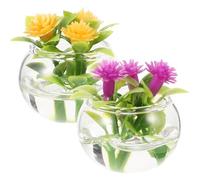 WEKAMOS Lot de 2 Mini Plantes en Pot pour Maison de Poupée, Bonsaïs Miniatures en Verre Jaune et Violet, Accessoires Décoratifs Micro-Paysage pour Décoration et Photo, Jouets Miniatures