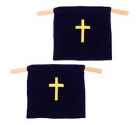 WEKAMOS Lot de 2 Paquet pour L'offrande en Velours Bleu 43 X 25 Cm avec Broderie Croix pour Collecte Religieuse, Paniers D'offrandes pour Église Adaptés aux Communions et Services