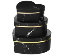 WEKAMOS Lot de 3 Boîtes à Fleurs de Cœur Noires Bordure Dorée Boîte Vide en Carton Marbré pour Bonbons Emballage Présent Saint-Valentin Anniversaire et Décoration de Fleur