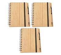 WEKAMOS Lot de 3 Carnets à Spirale avec Couverture Rigide en Bambou, Pages Lignées 70 Feuilles, Ensemble Stylo Inclus, Cahiers pour L’université, Bureau et École, Format Compact et Solide