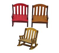 WEKAMOS Lot de 3 Mini Fauteuils à Bascule en Bois Naturel Modèles Décoratifs pour Maison de Poupée Accessoires de Meubles Miniatures Chaises Berçantes Colorées Rouge Noyer et Bois