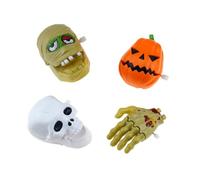 WEKAMOS Lot de 4 Jouets à Remonter Halloween en Abs, Jouets Mécaniques pour Garçon et Filles, Assortiment Main Fantôme, Demi-tête Citrouille, Momie et Crâne Blanc, Présents Fête et Paquet