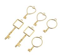 WEKAMOS Lot de 6 Pendentifs à Lunette Ouverte en Alliage Métallique, Charms Creux pour Fabrication de Bijoux Diy, Légers et Résistants, Motifs Clés Variés, pour Création de Bracelets et Co