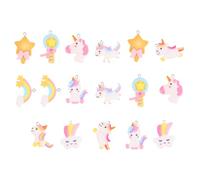 WEKAMOS Pendentif Licorne En Résine Coloré Arc-en-ciel, Lot De 17 Pièces, Breloques Dessin Animé, Accessoires Diy Pour Créations Mode, Présent Garçon Et Filles, Fête Et Usage Quotidien