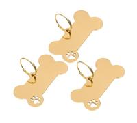 WEKAMOS Plaque Identification Chien Acier Inoxydable Pendentif Gravé Os et Patte Doré Étiquettes Personnalisées pour Colliers Chiots et