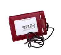 WEKAMOS Porte-Badge en Cuir Rouge Rfid Cordon Protège-Badge d'Identification Compact et Léger Format Tour de Cou pour Voyage Travail et Expositions