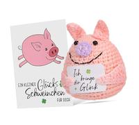 WEKAMOS Poupée Cochon Tricotée Positive Au Crochet avec Carte Décorative Peluche Animal Mignon pour Décoration et Cadeau