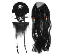 WEKAMOS Set de Déguisement Pirate avec Perruque Tresse Fausse Barbe Moustache et Cache-œil Non Tissé Accessoires Costume Pirate Confortables et Réutilisables pour Halloween et Fêtes à