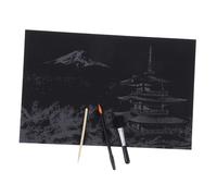 WEKAMOS Set de Kit Peinture Gratter DIY avec Papier Nuit Tableau à Gratter Décoratif Mont Fuji Stylo Doré et Pinceau Noir pour Création Artistique