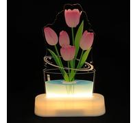 WEKAMOS Veilleuse 3D Tulipe Rose en Acrylique Lampe de Table Décorative sans Batterie Éclairage D’Ambiance pour Chambre D’Garçon et Filles Salon et Bar Lampe Colorée Décorative pour