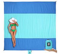 Wekapo Couverture de Plage Anti-Sable, surdimensionnée de 3 x 2,7 m pour 7 Adultes, Tapis de Plage Grand et Compact, séchage Rapide, léger et Durable avec 6 piquets et 4 Poches d'angle