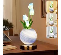 Wekity Lampe de nuit en forme de tulipe à intensité variable, 3 couleurs, rechargeable, sans fil, petite lampe de table tulipe pour rendez-vous, fête, décoration d'intérieur (bleu)