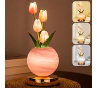 Wekity Veilleuse en forme de tulipe, 3 couleurs à intensité variable, rechargeable, sans fil, petite lampe de table tulipe pour rendez-vous, fête, décoration d'intérieur (rose)