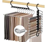 WEKIWGOT Lot de 2 cintres pour pantalons peu encombrants - 9 étages - Antidérapants - Pliables - Organisateur de penderie pour pantalons pour hommes et femmes - Écharpes, jeans, vêtements, serviettes