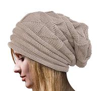 Weknowu Bonnet d'hiver en laine tricotée pour femme Motif crâne - Beige - Taille Unique