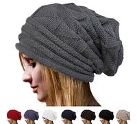 Weknowu Bonnet d'hiver en laine tricotée pour femme Motif crâne - Gris - Taille Unique