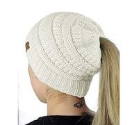 WEKNOWU Chapeau pour Femme, Bonnet en câble Extensible Doux en Maille (Blanc)