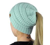 WEKNOWU Chapeau pour Femme, Bonnet en câble Extensible Doux en Maille (Bleu)
