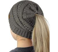 WEKNOWU Chapeau pour Femme, Bonnet en câble Extensible Doux en Maille (Gris Foncé)