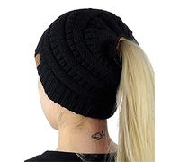 WEKNOWU Chapeau pour Femme, Bonnet en câble Extensible Doux en Maille (Noir)