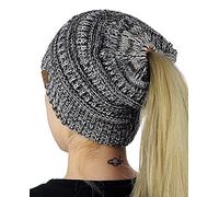 WEKNOWU Chapeau pour Femme, Bonnet en câble Extensible Doux en Maille (Noir&Blanc)