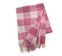 WEKONUMEX Écharpes pour Femmes, Écharpe en Laine Pure rayée Arc-en-Ciel 180 x 30 cm, Jolie écharpe d'hiver à Pompon for Femme(Pink Plaid)