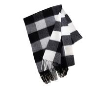 WEKONUMEX Écharpes pour Femmes, Écharpe en Laine Pure rayée Arc-en-Ciel 180 x 30 cm, Jolie écharpe d'hiver à Pompon for Femme(Black White)